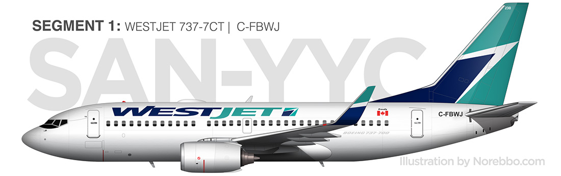 WestJet 737-700 main cabin (economy class) YYC-SAN – SANspotter