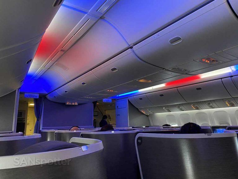 American Airlines red white and blue mood lighting