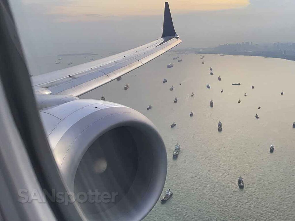 Flying over boats on approach to runway 02L