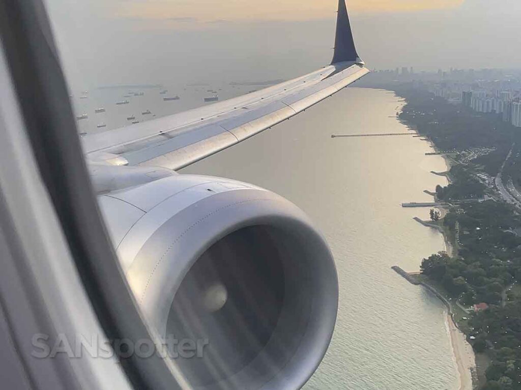 Approaching Singapore airport over the coast