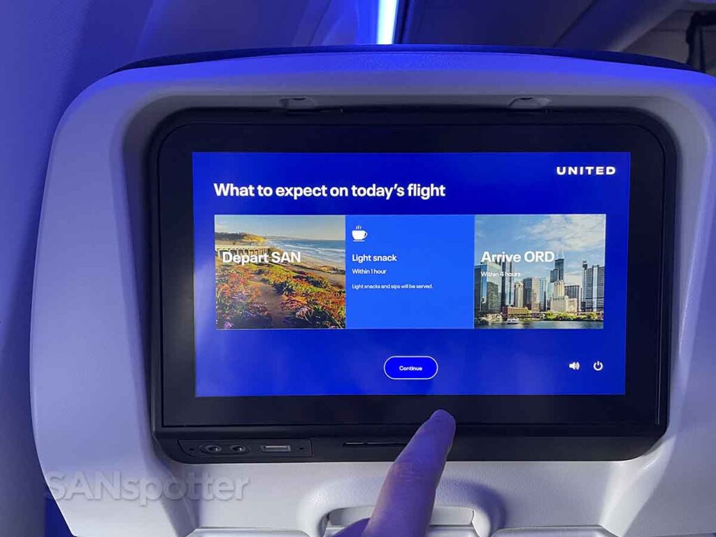 United Airlines 737 MAX 8 economy plus in-flight entertainment what to expect today's flight screen