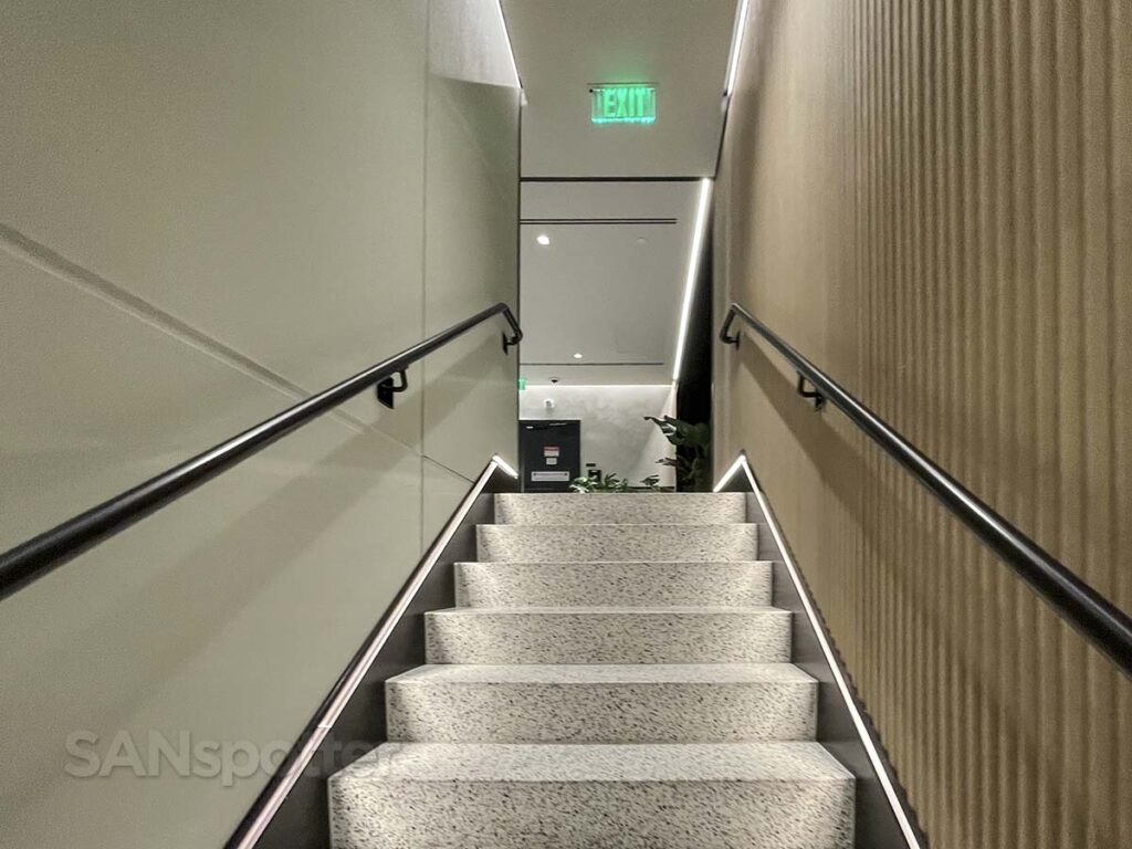 Stairs going up to the chase sapphire lounge SAN