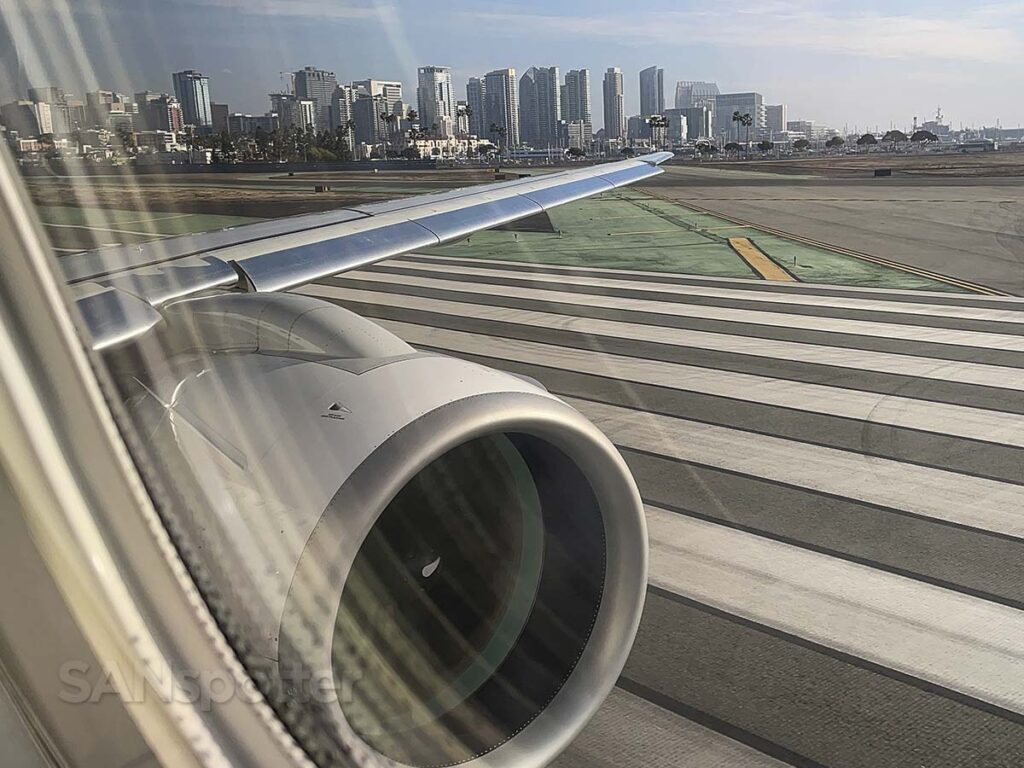 Porter Airlines E195 E2 beginning take off roll San Diego airport