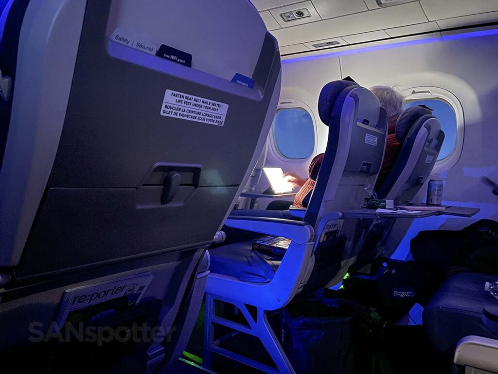 Porter airlines PorterReserve cabin blue mood lighting