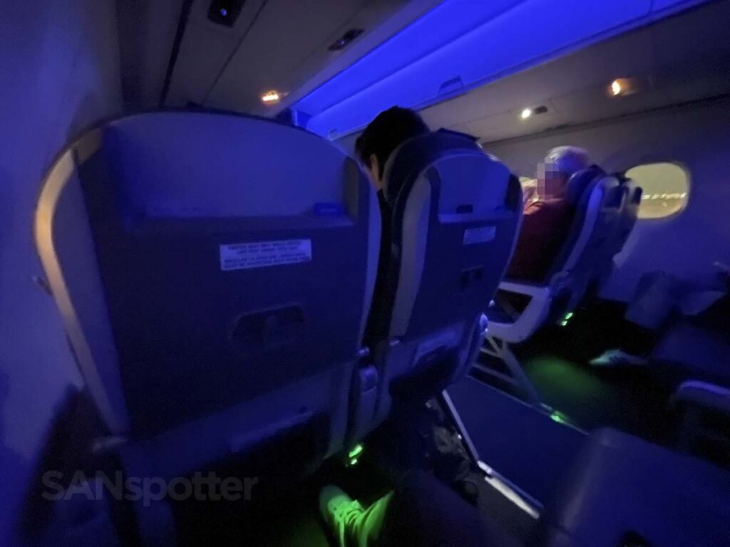 Porter airlines PorterReserve cabin just after landing at Toronto at night