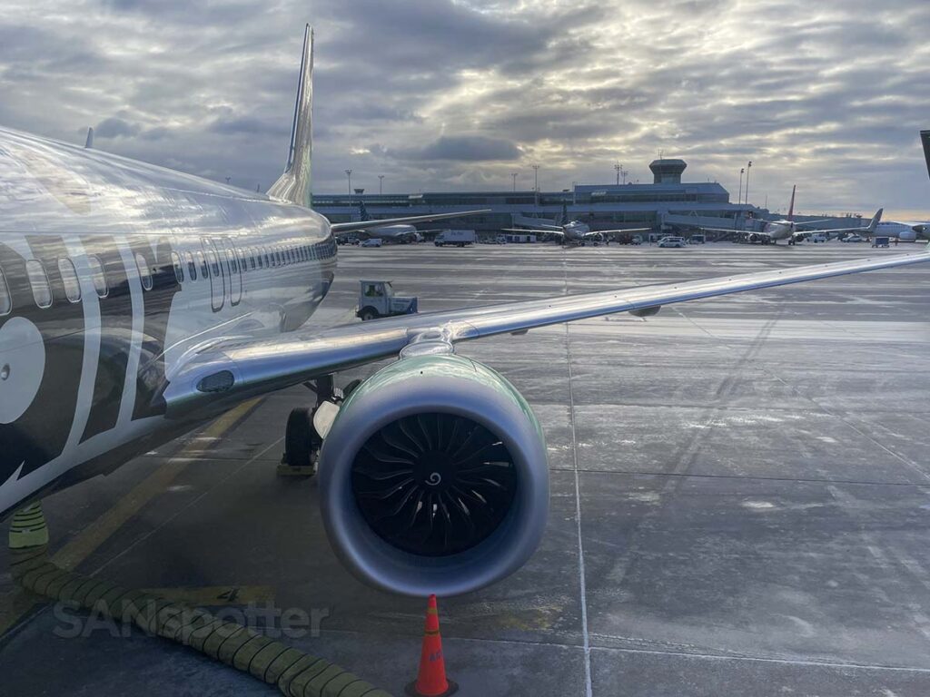 Up close look at a flair airlines Boeing 737 MAX 8 during the boarding process